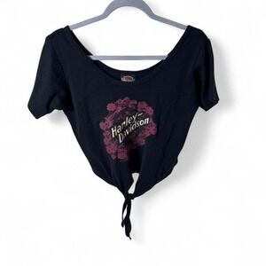 Harley Davidson black tie‎ front crop top Size M #biker #rockstyle
